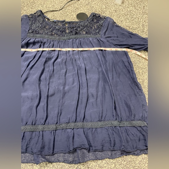 Giulia Made in Italy Boho Flowy Silk Top Blue Lace Relaxed Fit Size L - Picture 9 of 10